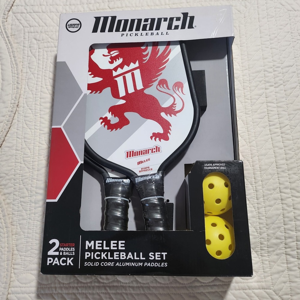 Monarch Melee Pckleball Set 2 Aluminum Paddles 2 Outdoor Balls USAPA Apprved NEW